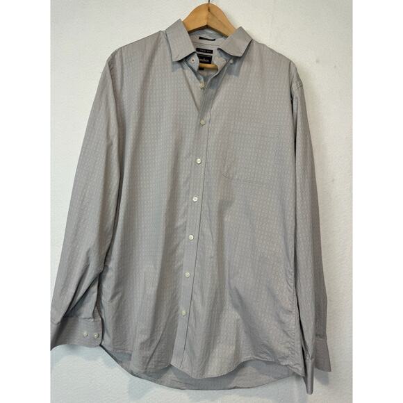 Neiman Marcus Mens Large Trim Fit Button Up Shirt Gray Silver Long Sleeve 16.5 - Picture 1 of 10